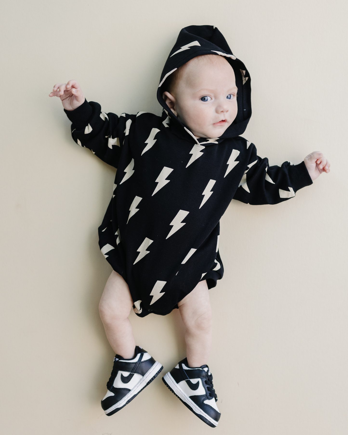 Hooded Bubble Romper | Black Bolts