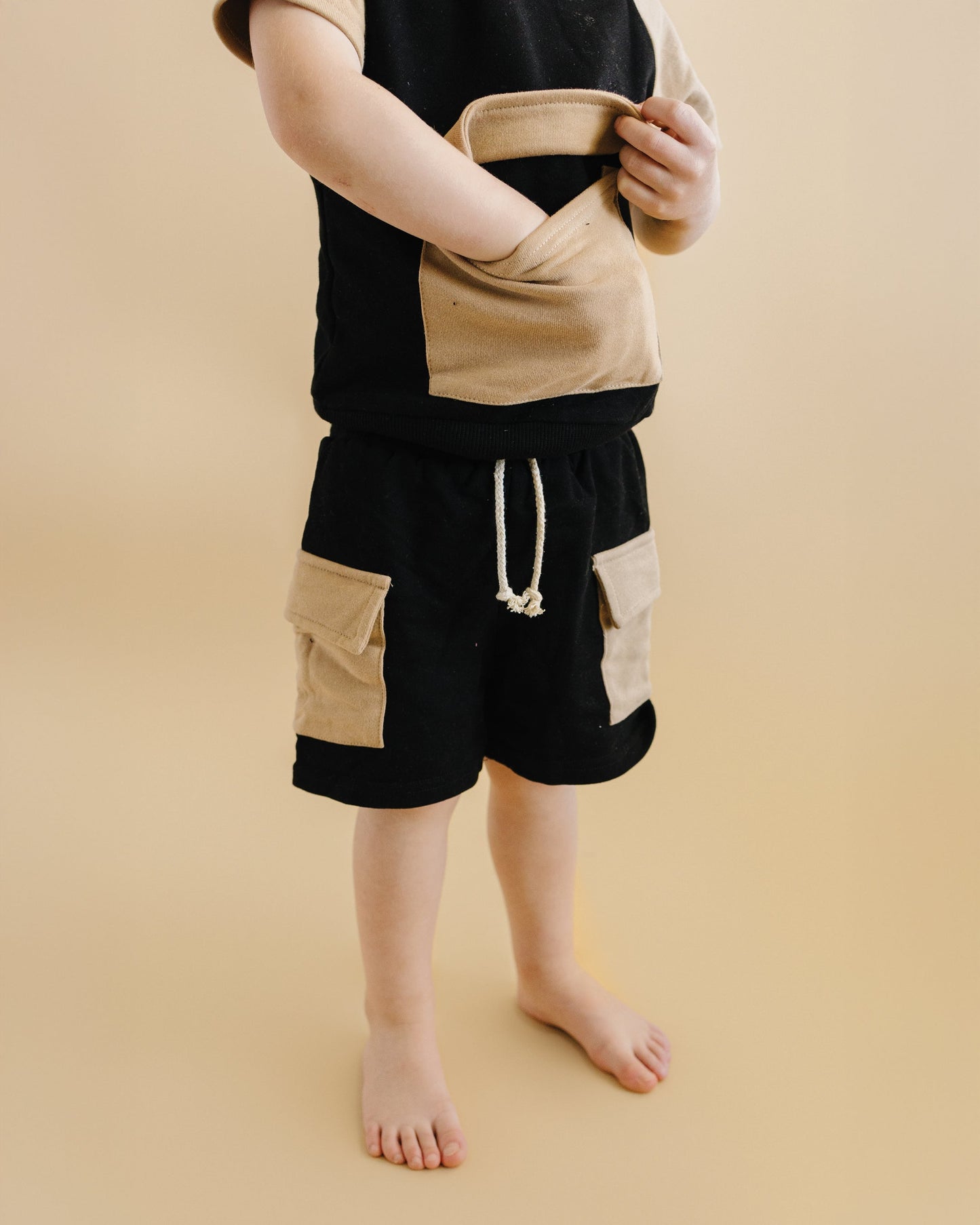 Cargo Shorts Set | Black & Tan