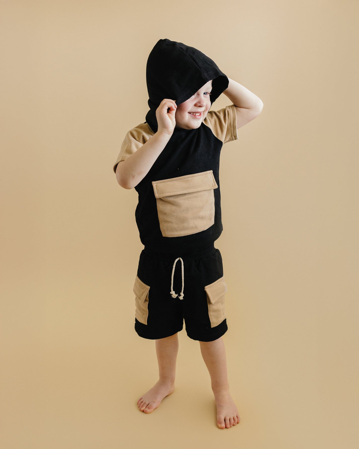 Cargo Shorts Set | Black & Tan