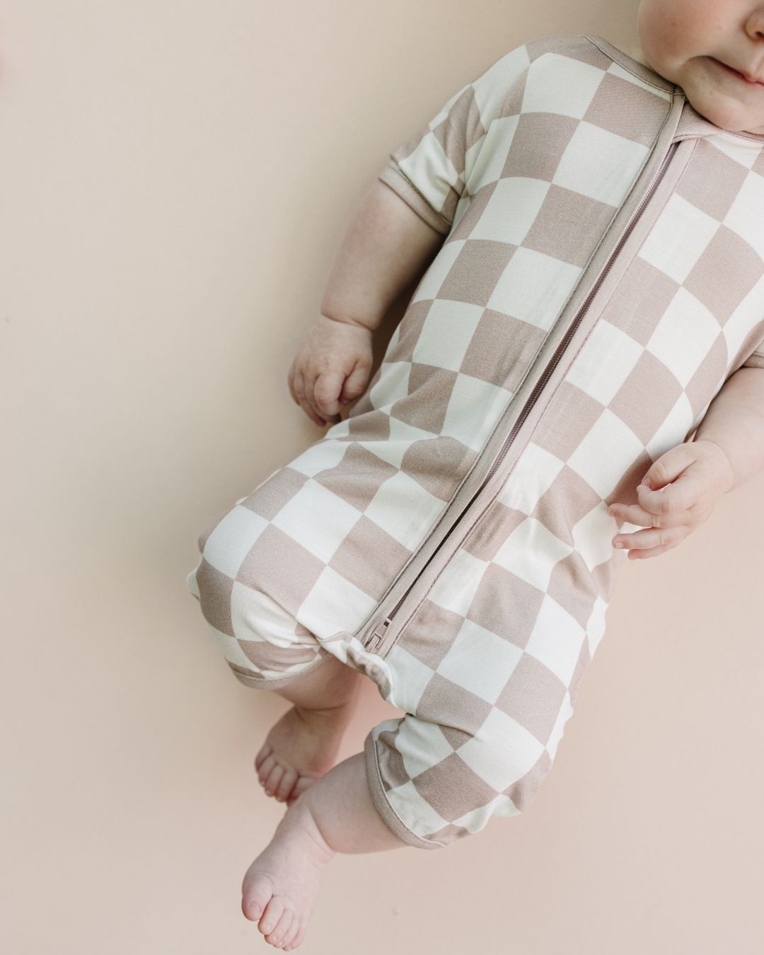 Shorty Romper | Latte Checkered