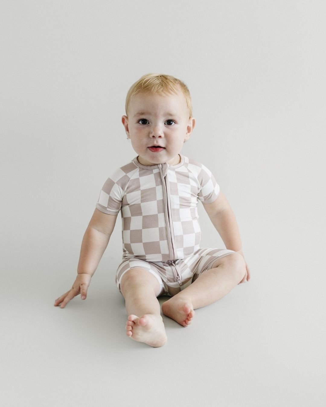 Shorty Romper | Latte Checkered