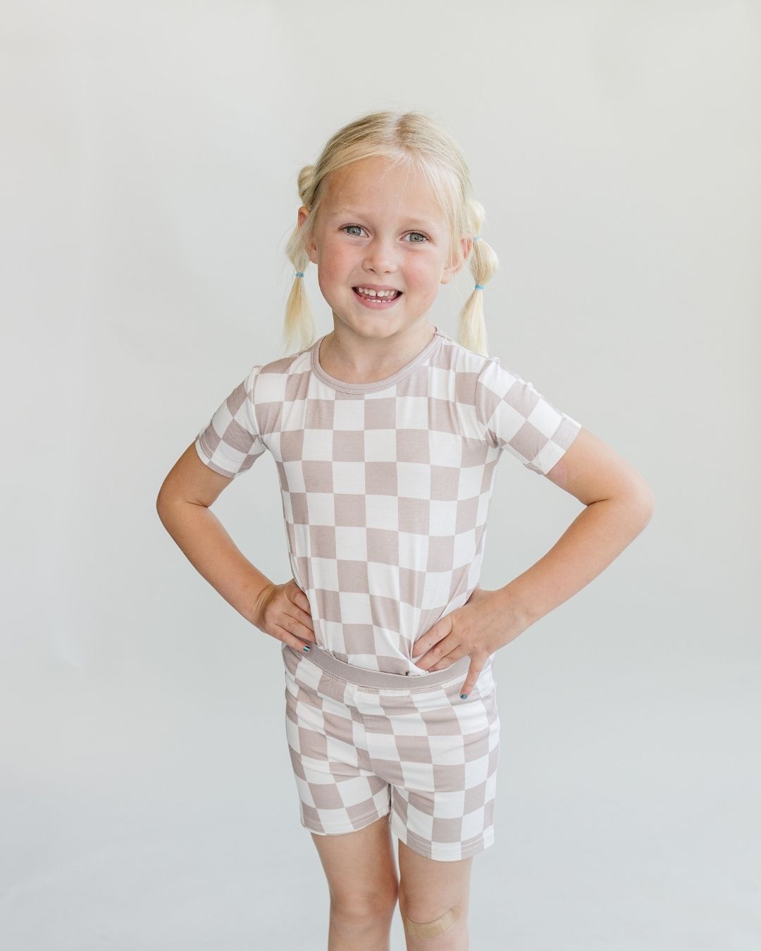Two Piece Shorts Set | Latte Checkered