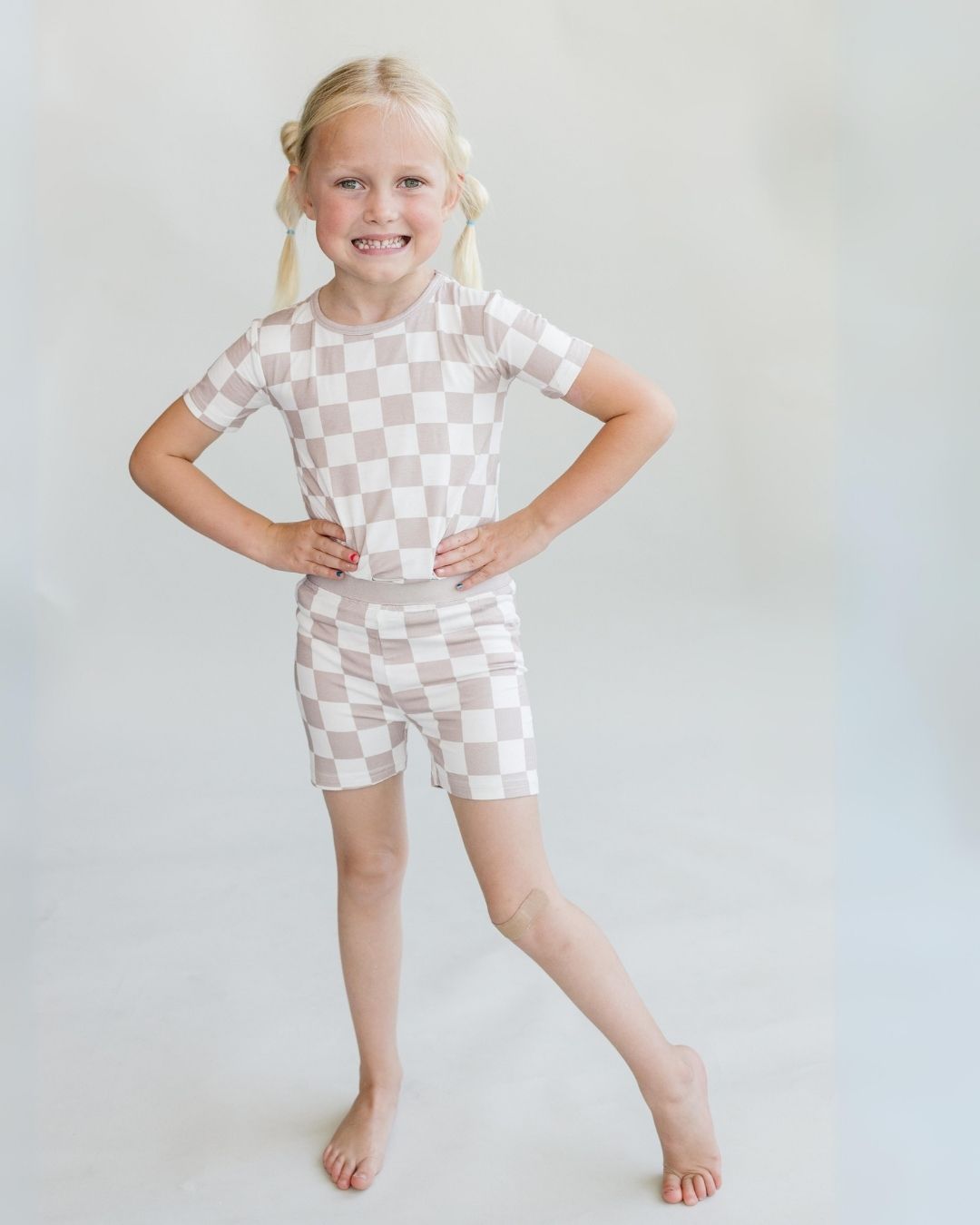 Two Piece Shorts Set | Latte Checkered