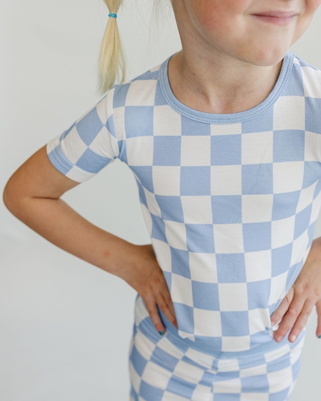 Two Piece Shorts Set | Blue Checkered