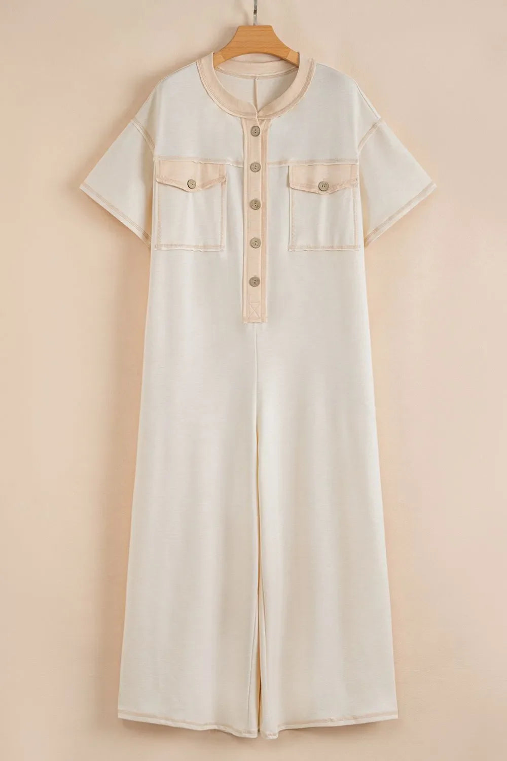 Pocket Front Short Sleeve Wide Leg Jumpsuit