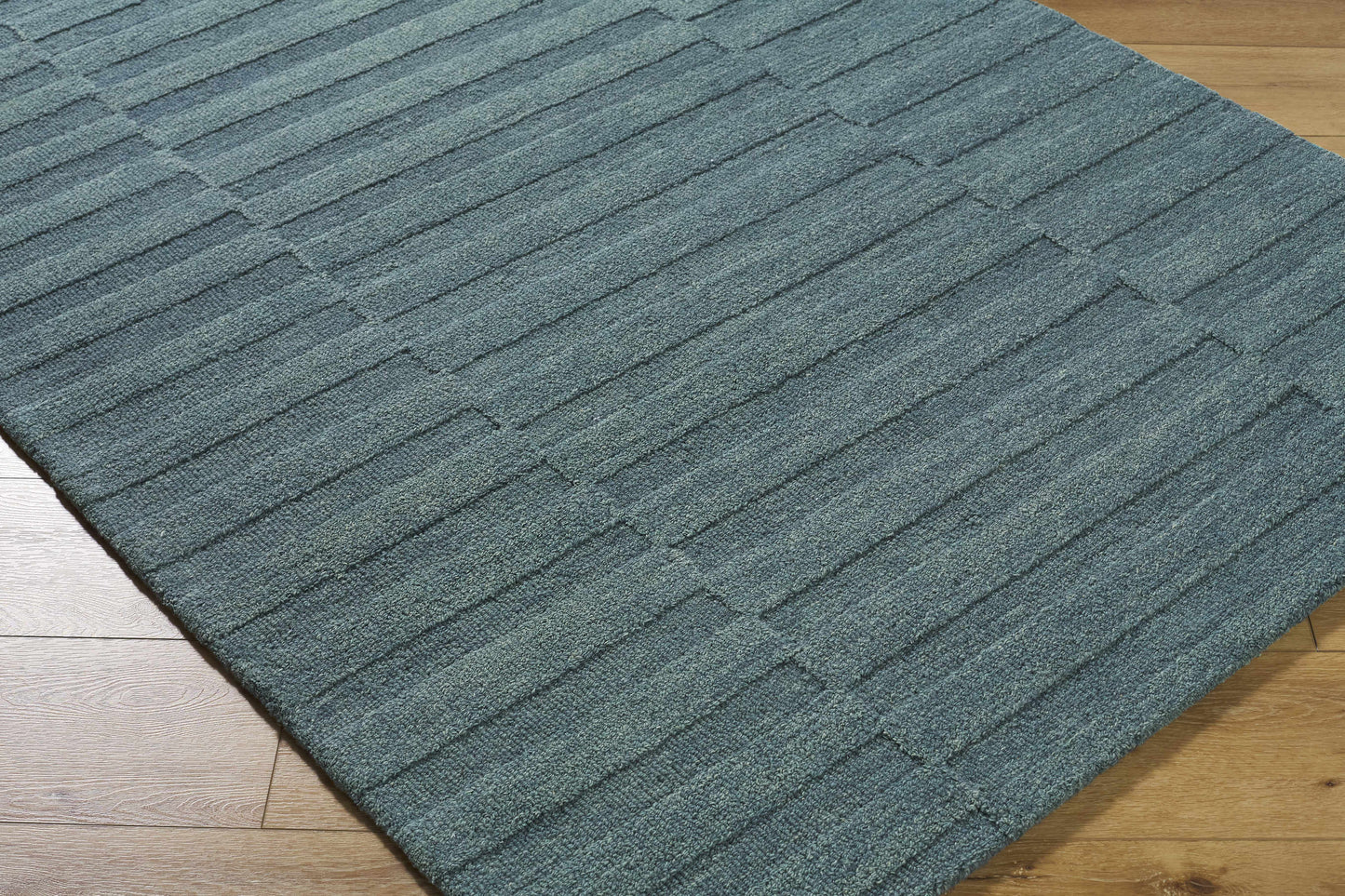 Idaho Broken-Stiped Petrol Blue Wool Rug