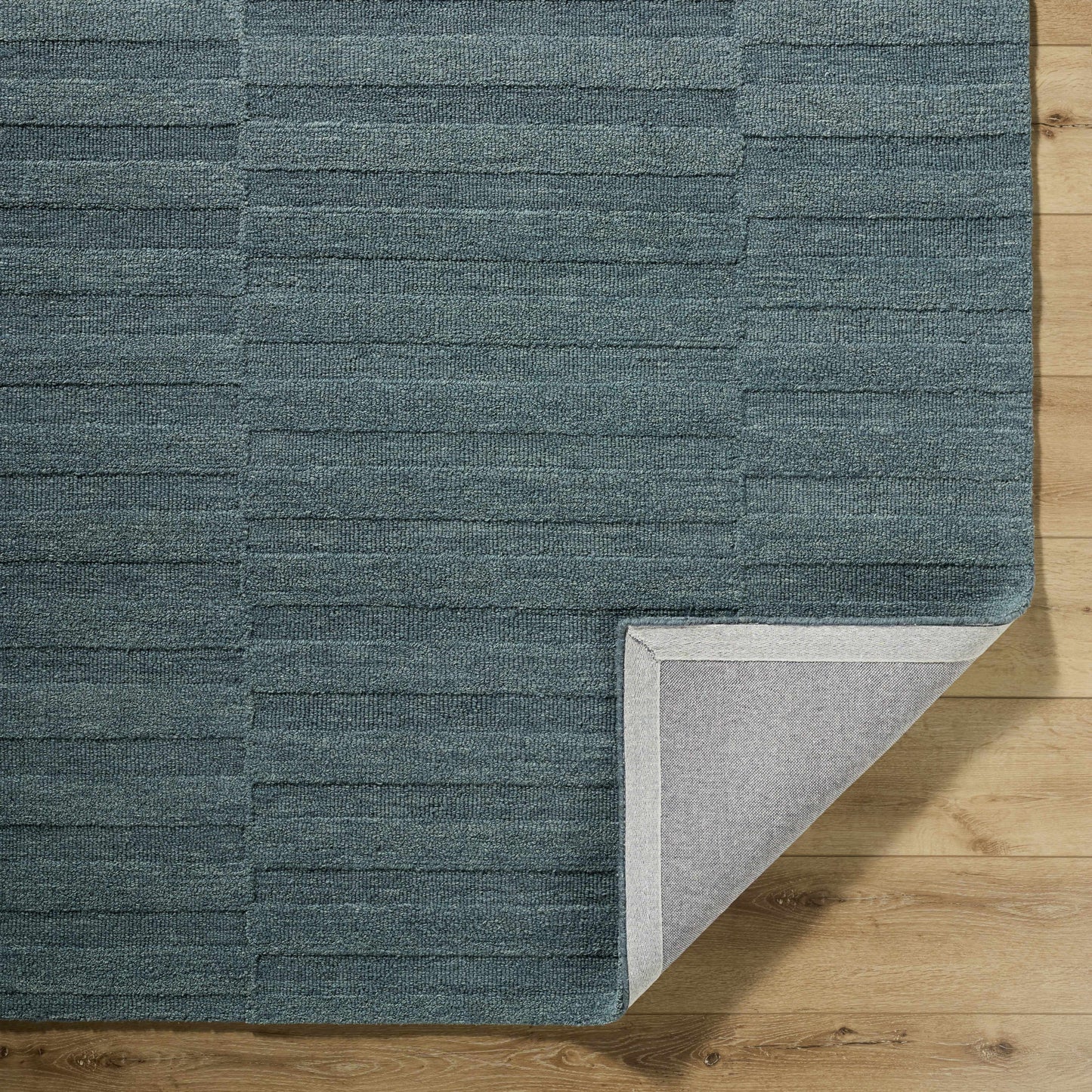 Idaho Broken-Stiped Petrol Blue Wool Rug