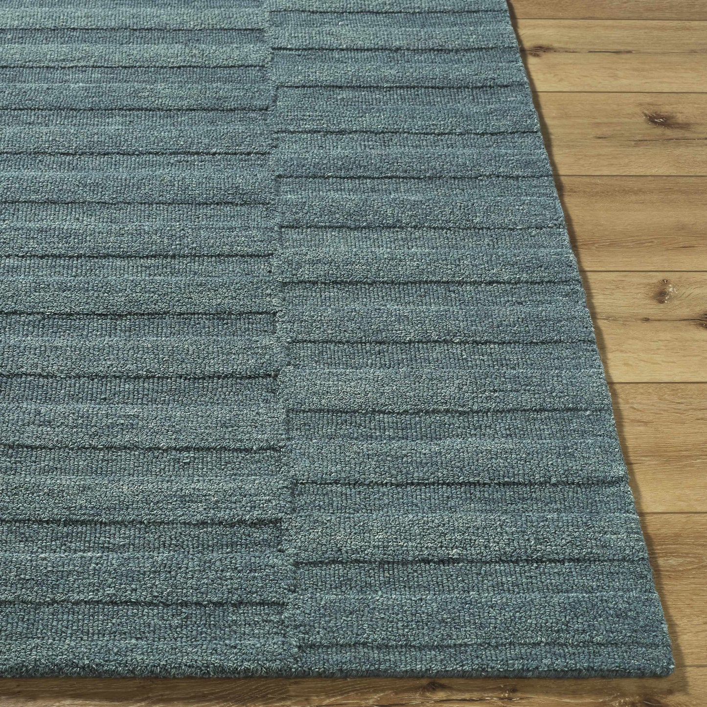 Idaho Broken-Stiped Petrol Blue Wool Rug
