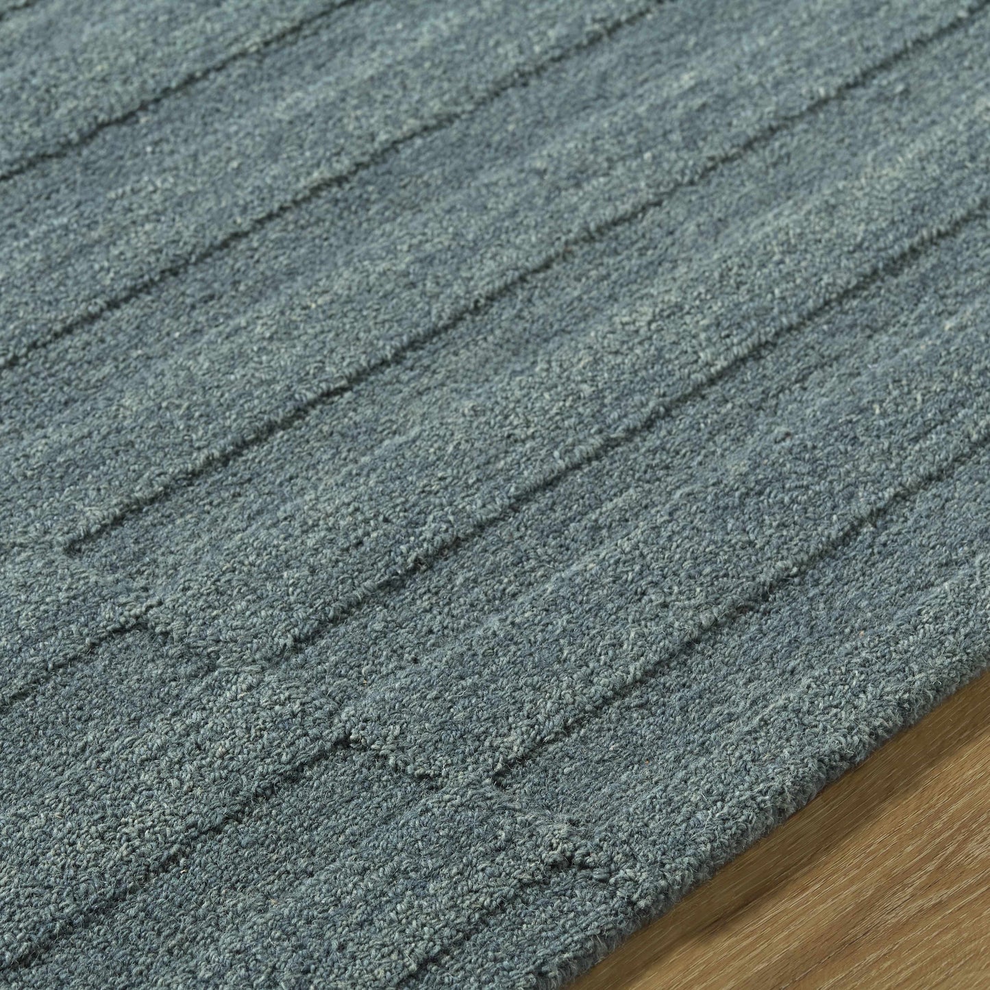 Idaho Broken-Stiped Petrol Blue Wool Rug
