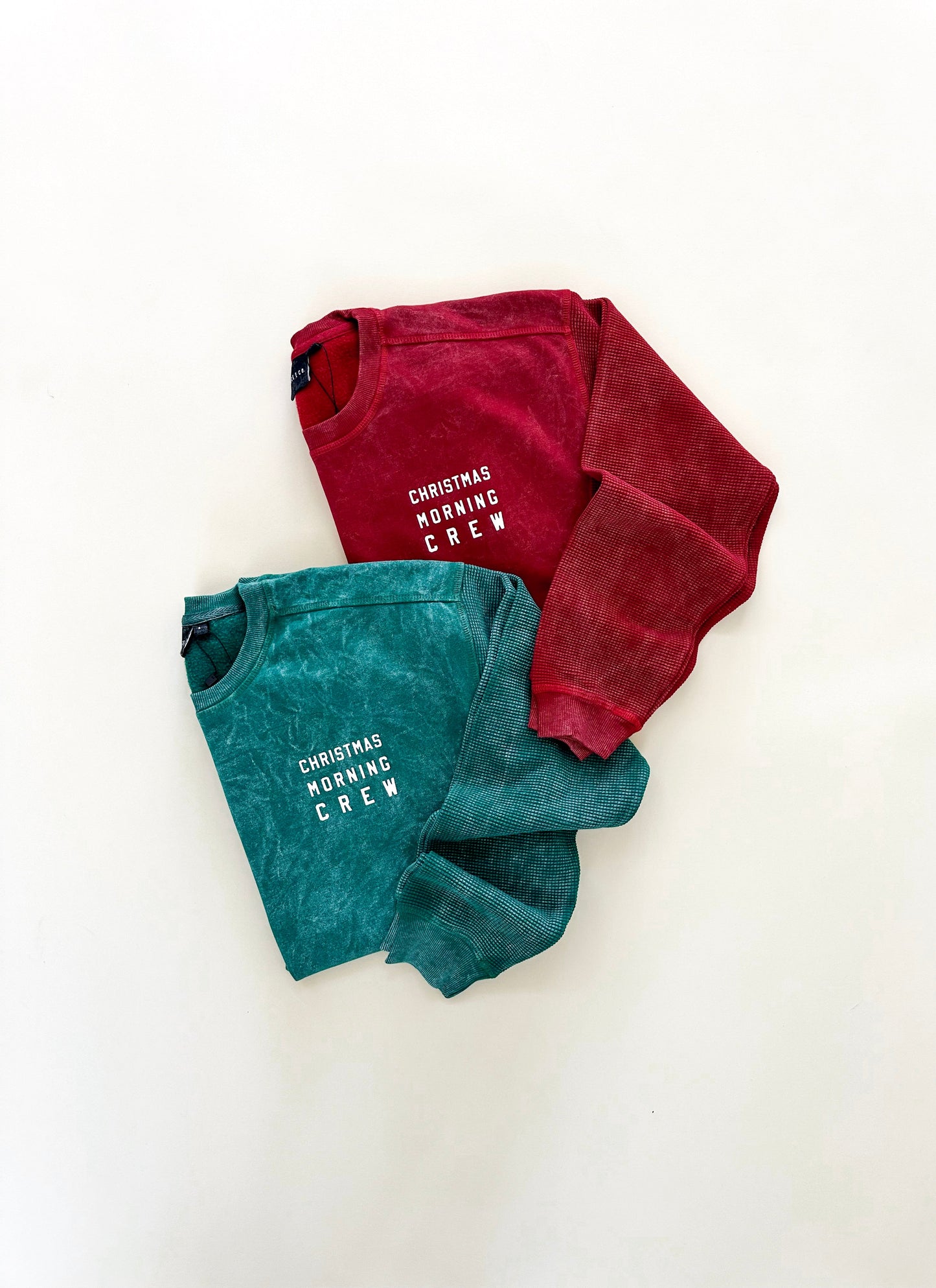 Christmas Morning Crew Waffle Sleeve Crewneck - Ruby