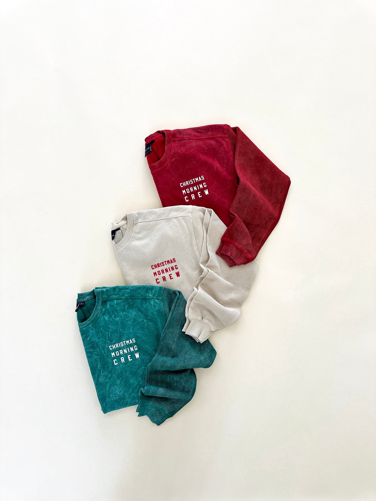 Christmas Morning Crew Waffle Sleeve Crewneck - Ruby