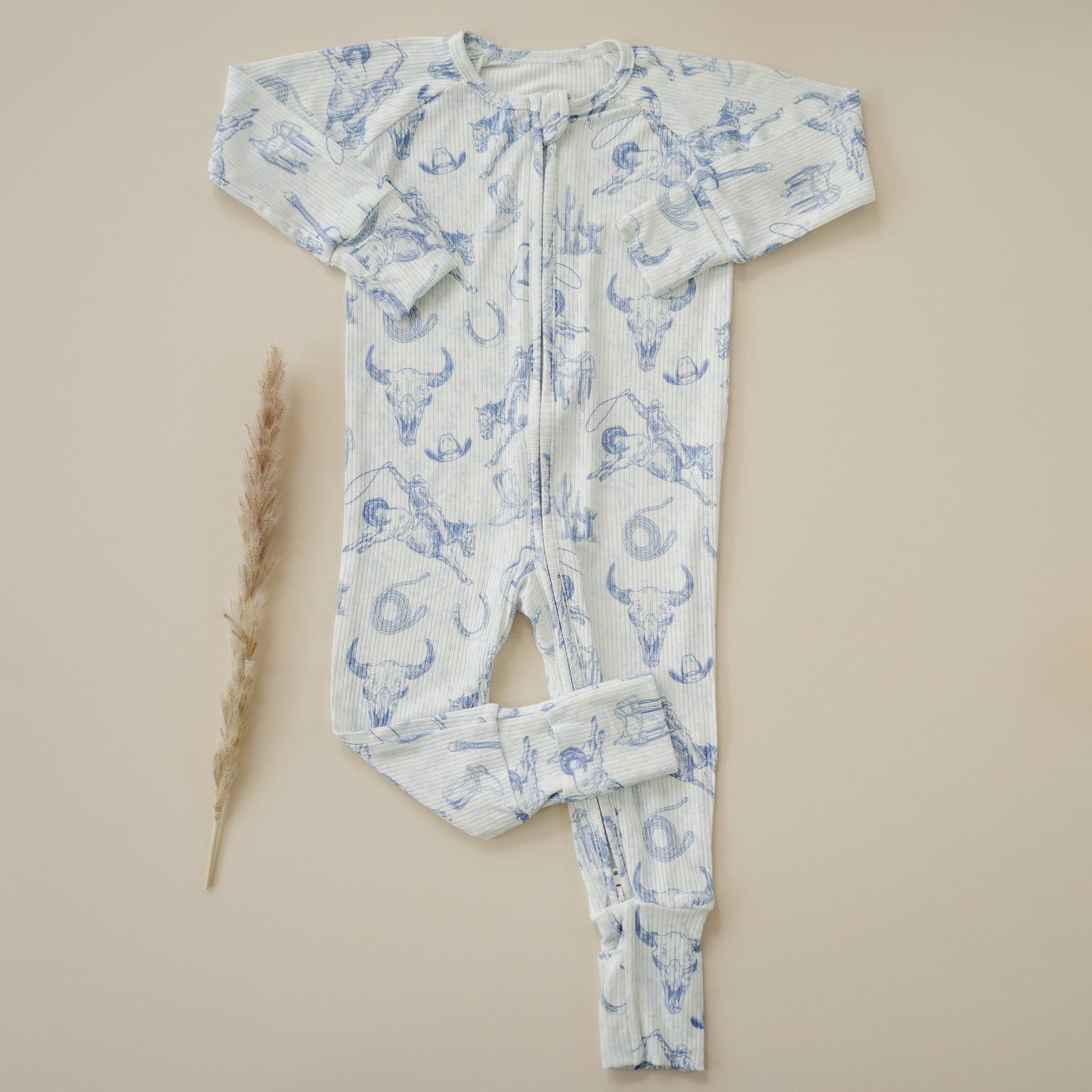 Cowboy Blues Ribbed Bamboo Zippy Romper
