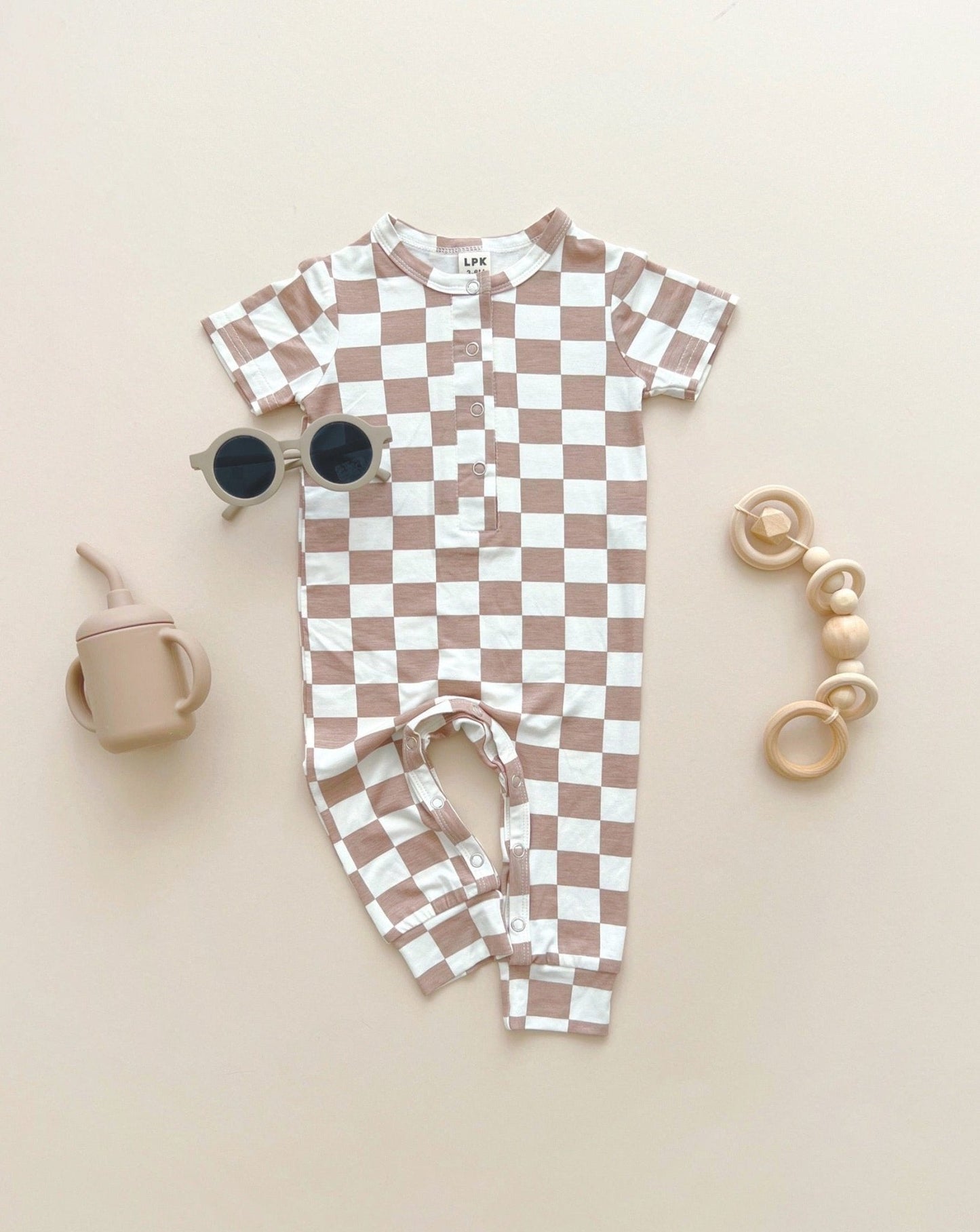 Checkered Bamboo Jumpsuit | Latte