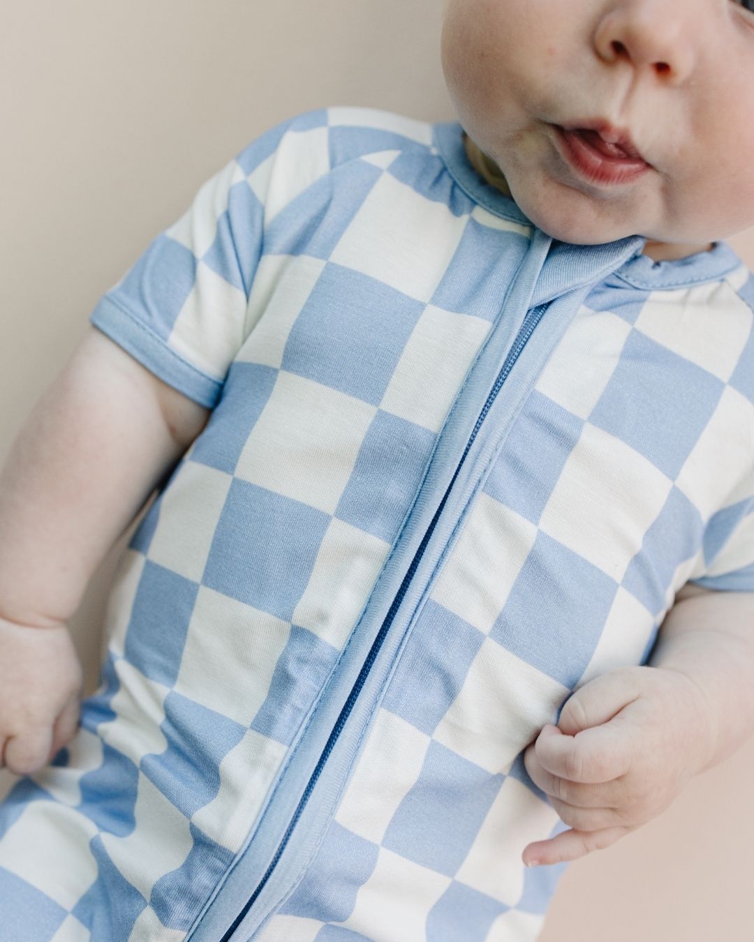 Shorty Romper | Blue Checkered