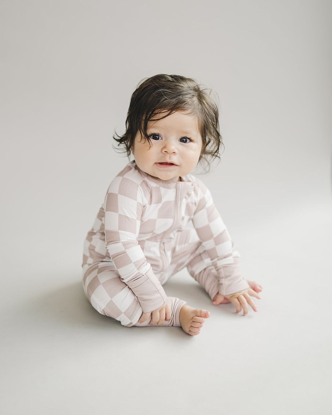 Zip Romper | Latte Checkered