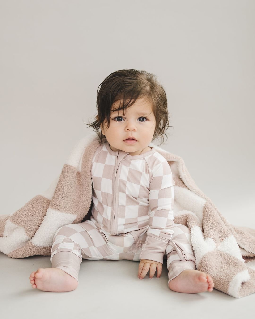Zip Romper | Latte Checkered