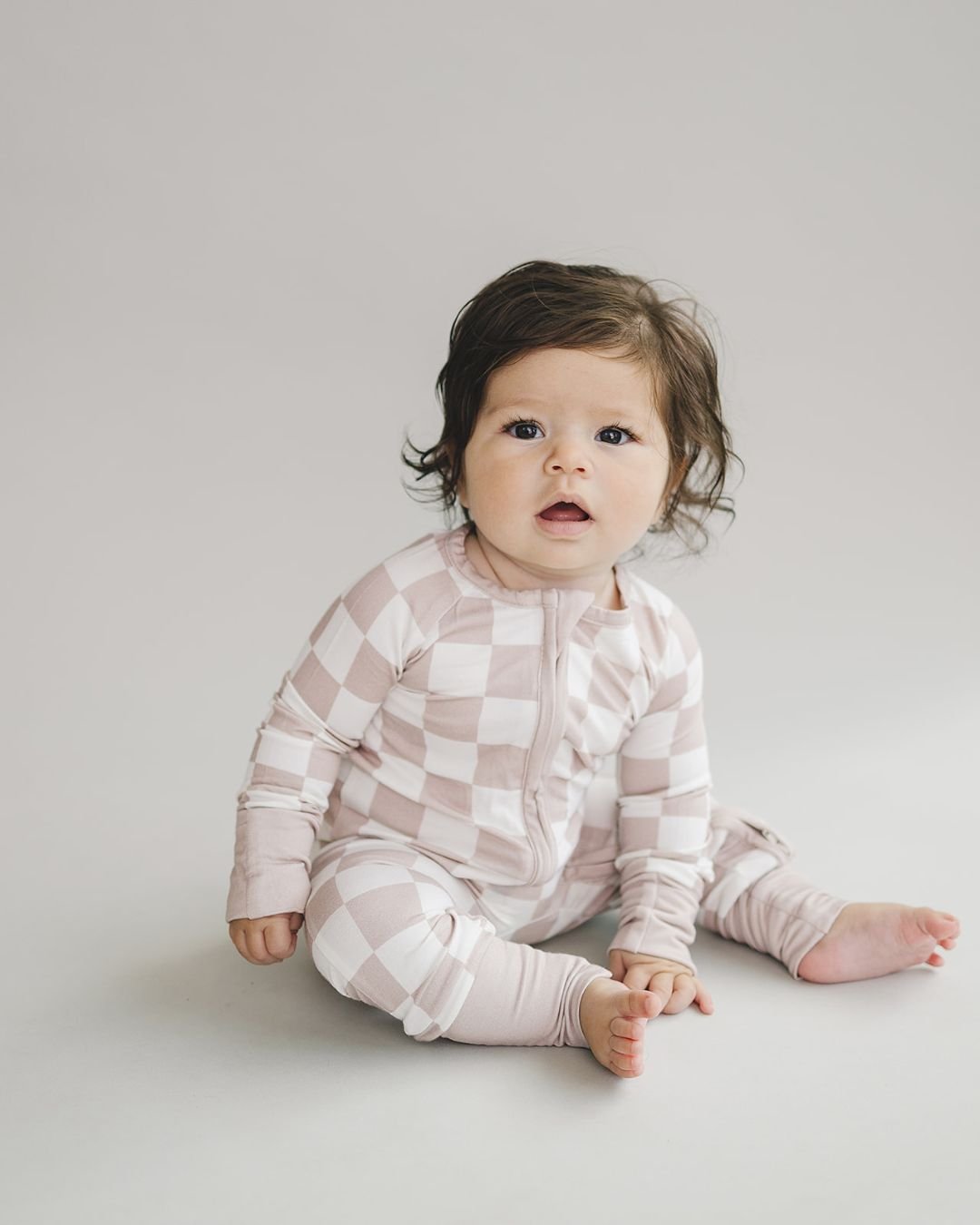 Zip Romper | Latte Checkered