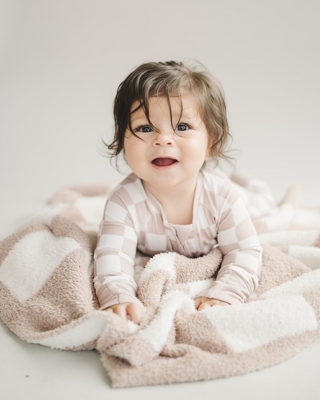 Zip Romper | Latte Checkered