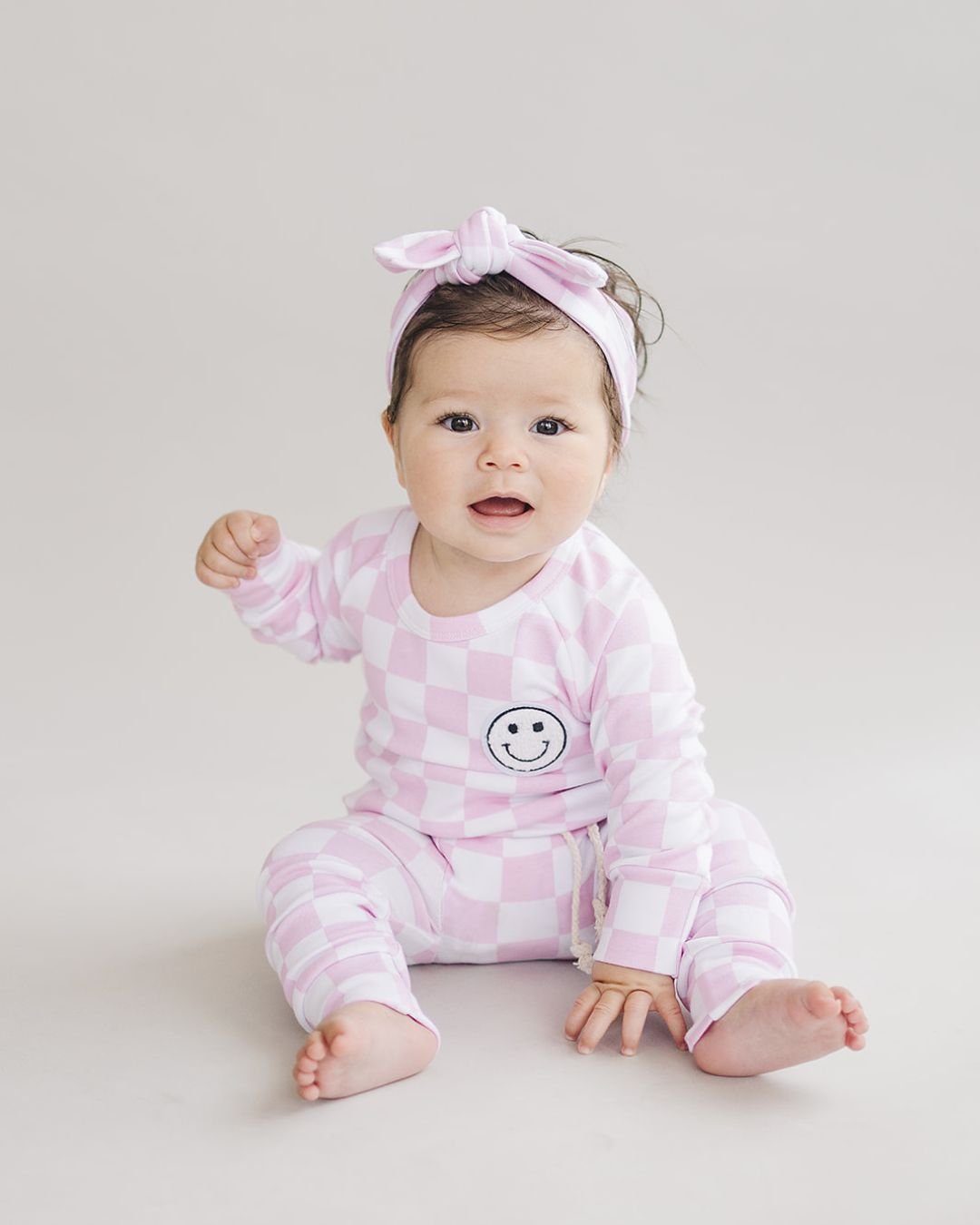 Pink Checkered Smiley Lounge Set