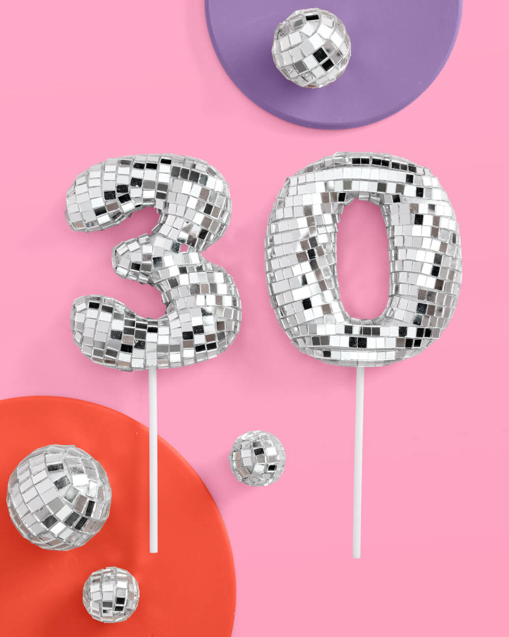 Thirty (30) Disco Topper - 6 pc mirrored cake toppers