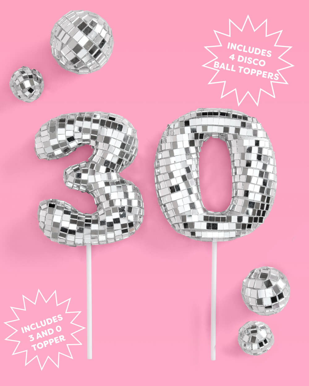Thirty (30) Disco Topper - 6 pc mirrored cake toppers