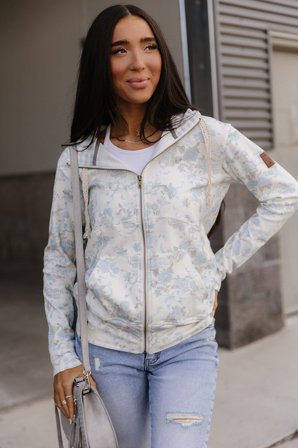 FullZip Sweatshirt - Blue Ribbon Blooms