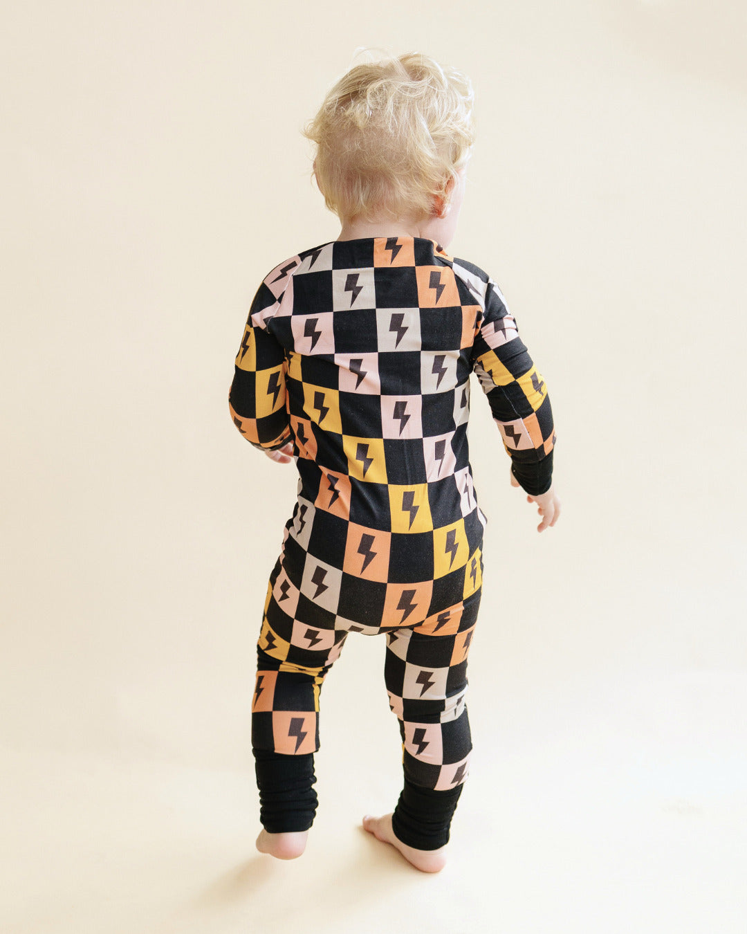 Colorful Checks & Bolts Bamboo Zip Romper