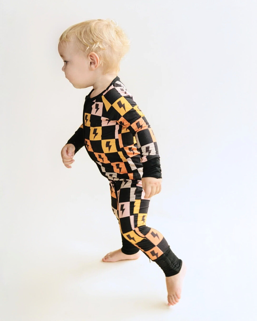 Colorful Checks & Bolts Bamboo Zip Romper