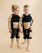 Cargo Shorts Set | Black & Tan