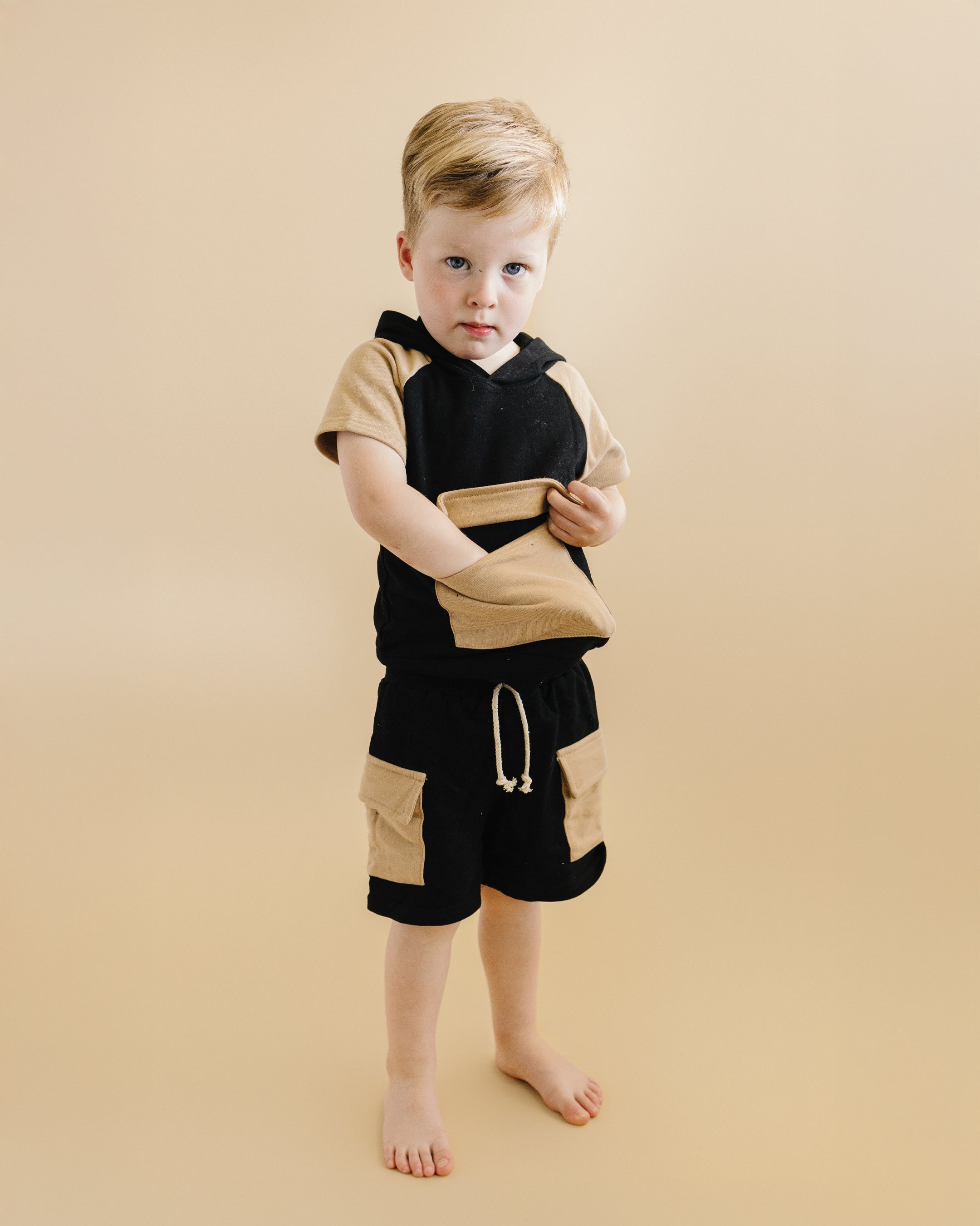 Cargo Shorts Set | Black & Tan