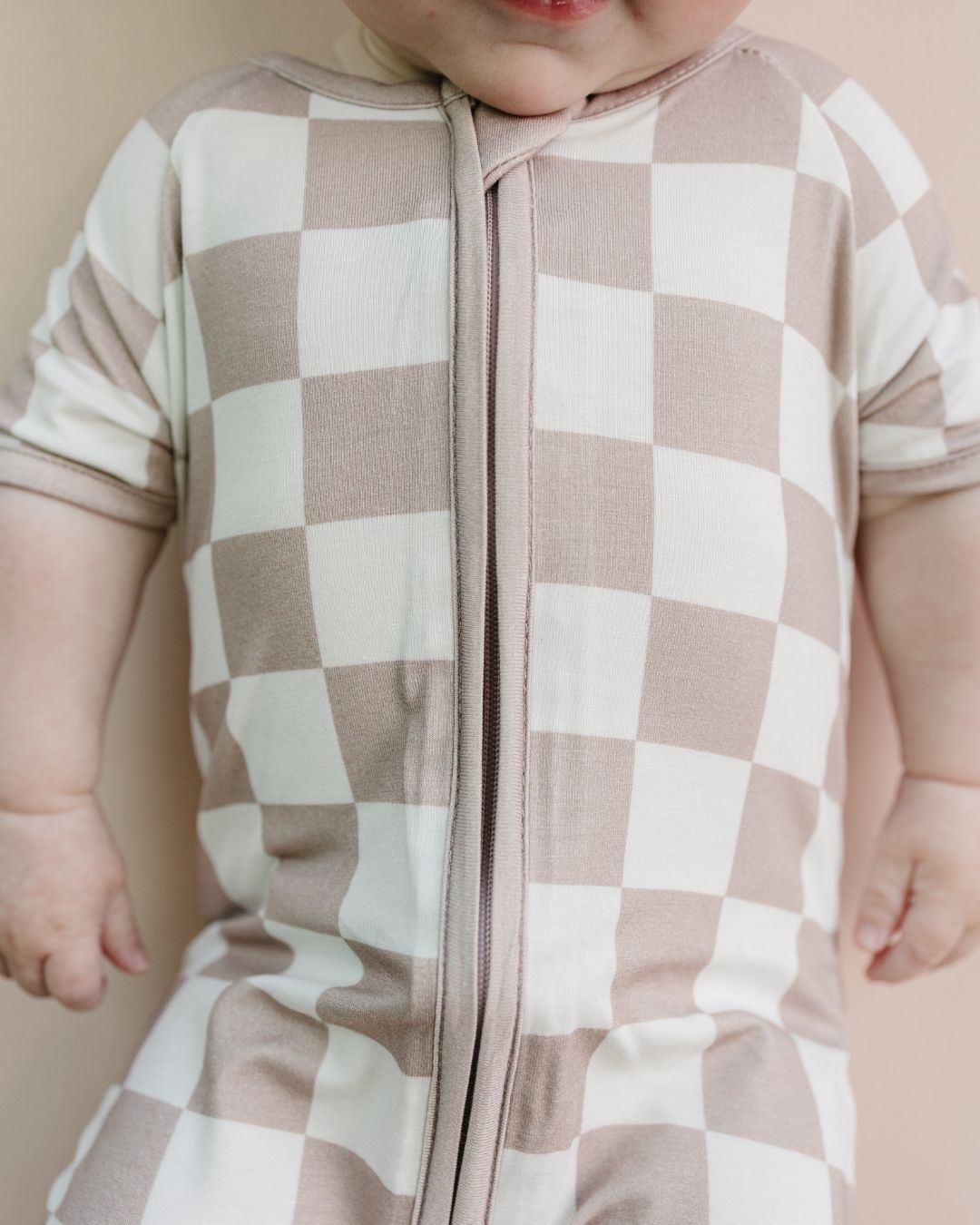 Shorty Romper | Latte Checkered