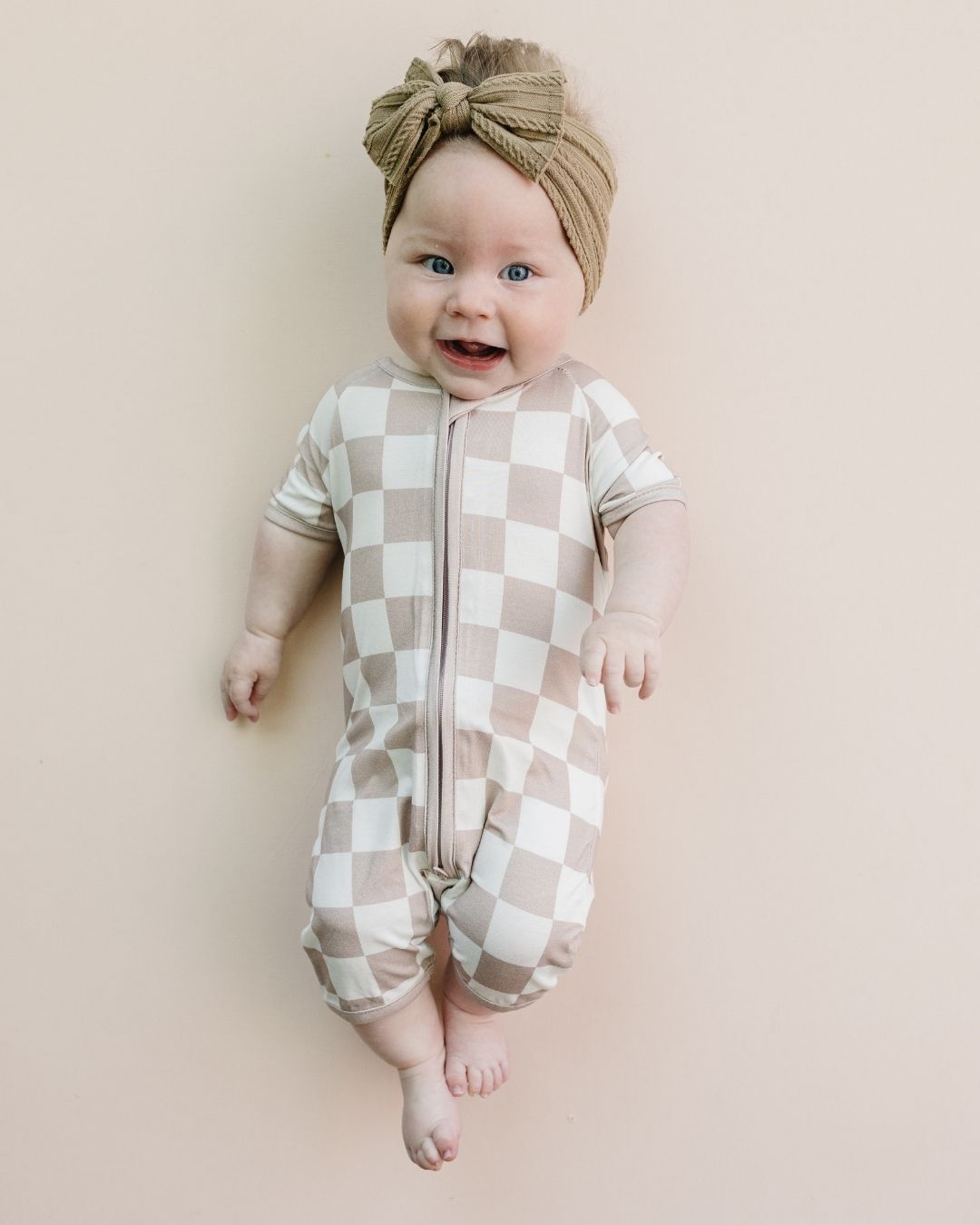 Shorty Romper | Latte Checkered