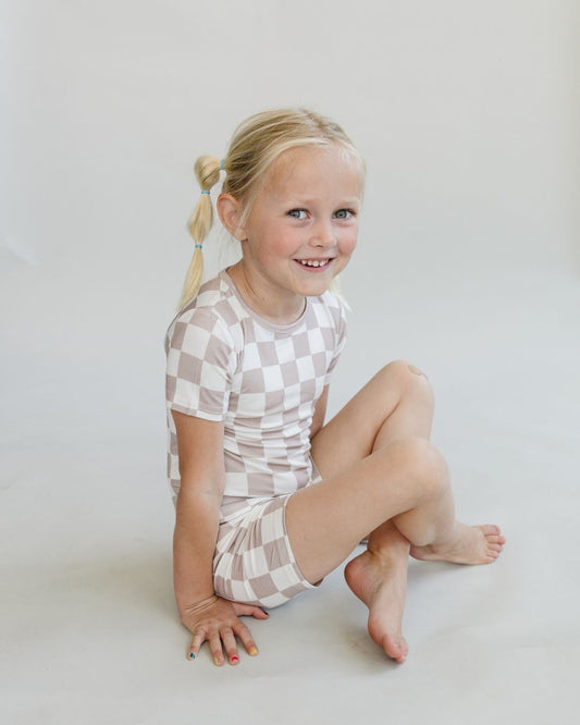 Two Piece Shorts Set | Latte Checkered
