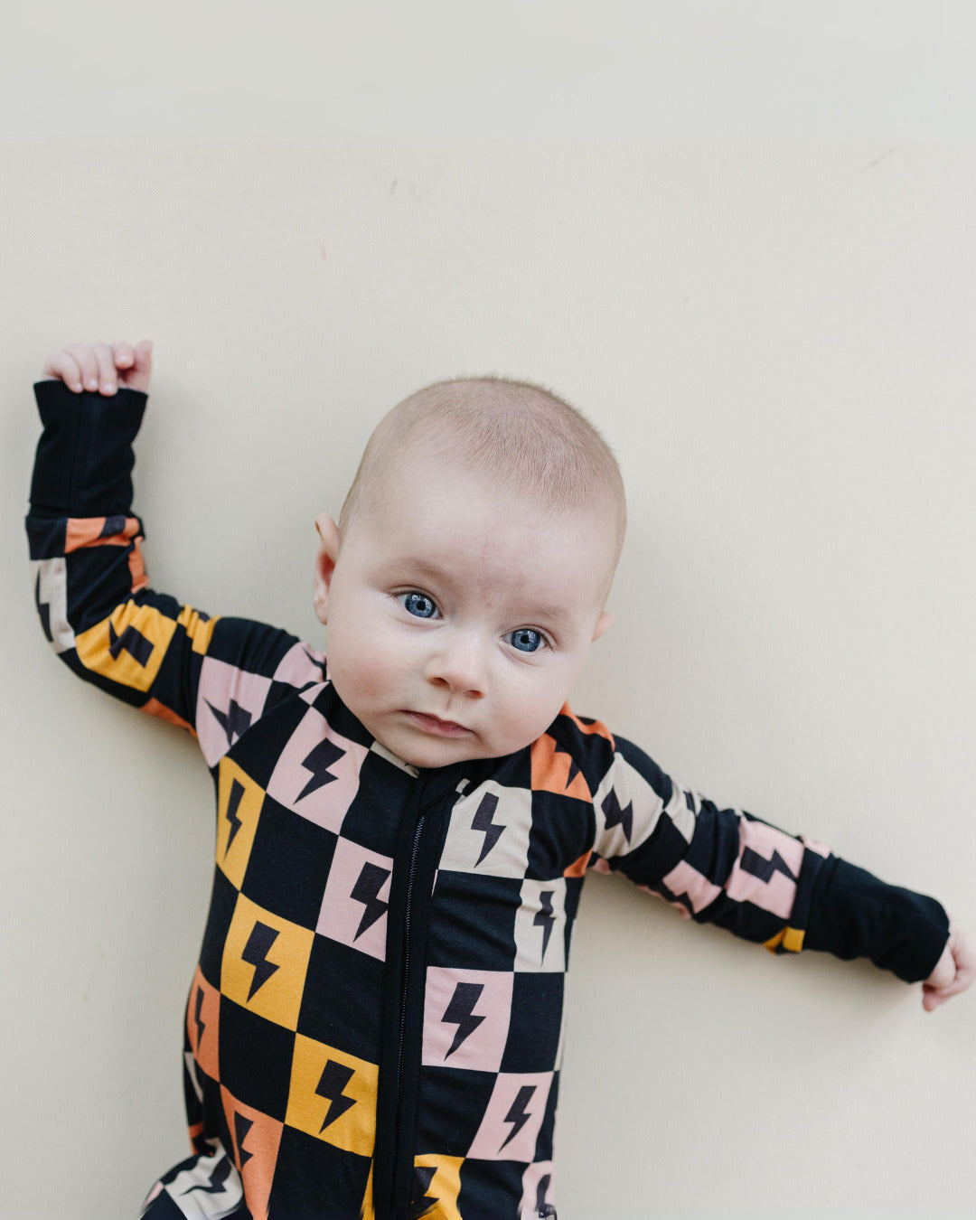 Colorful Checks & Bolts Bamboo Zip Romper