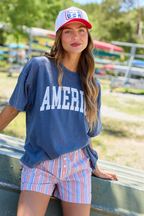 America Distressed Navy Oversized Graphic Tee