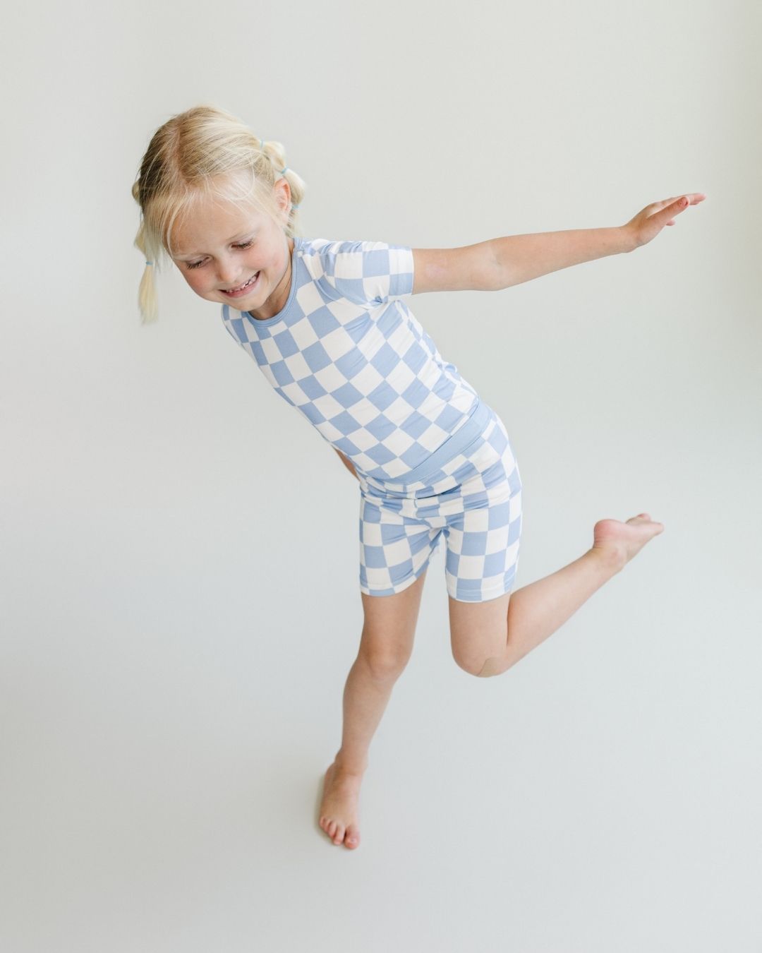 Two Piece Shorts Set | Blue Checkered