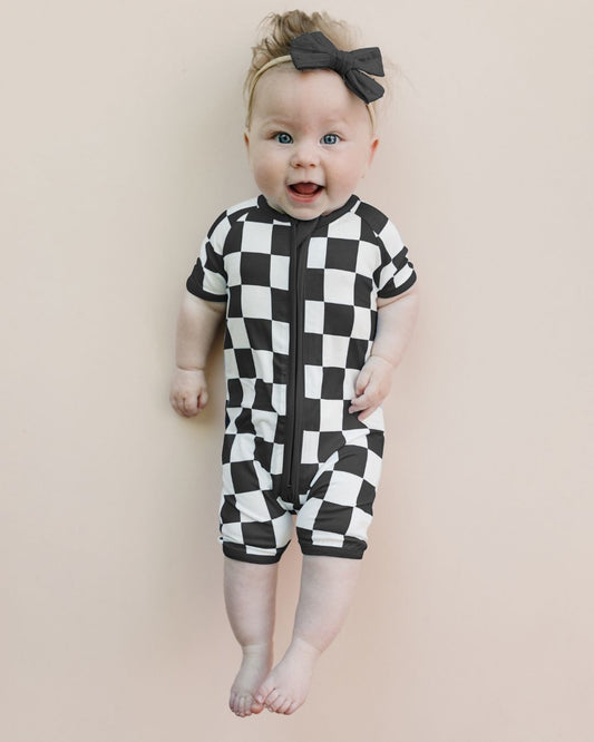 Shorty Romper | Black Checkered
