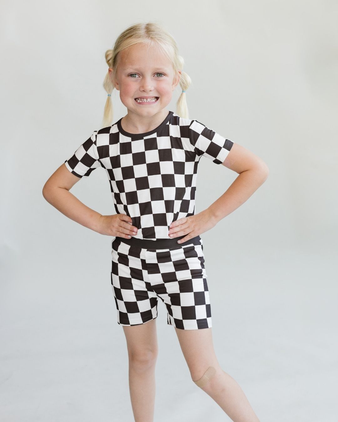 Two Piece Shorts Set | Black Checkered