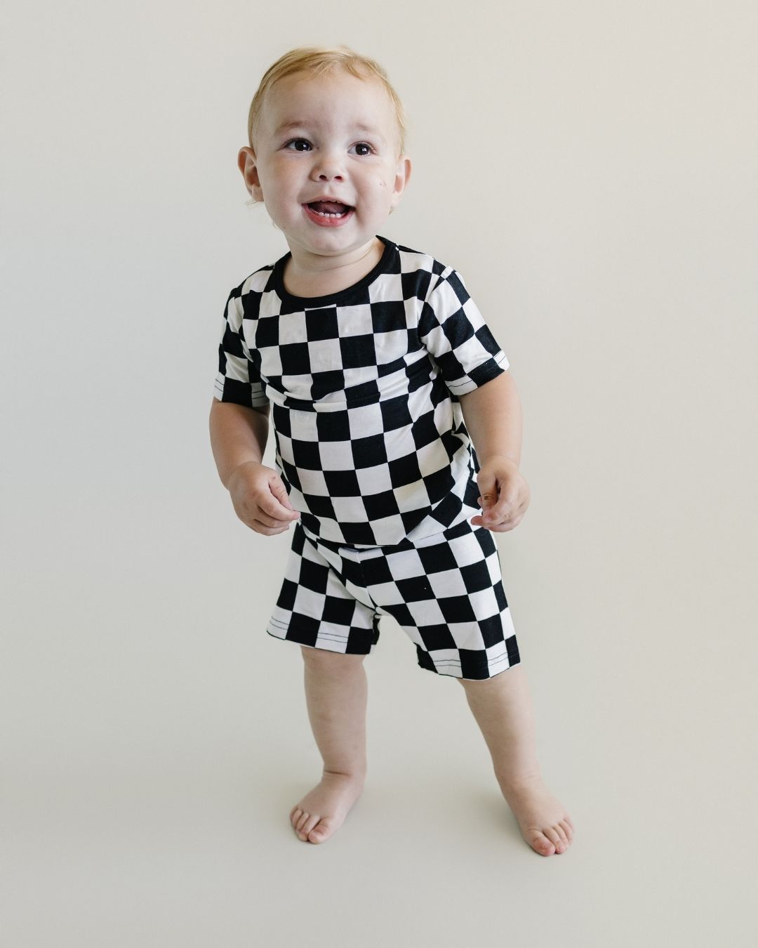 Two Piece Shorts Set | Black Checkered