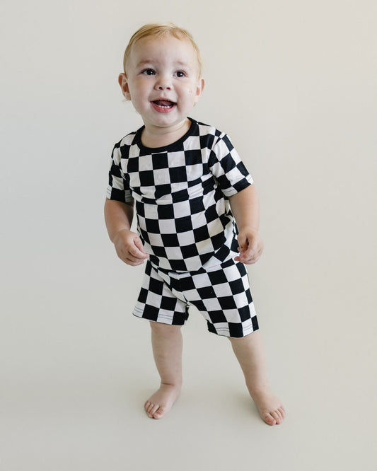 Two Piece Shorts Set | Black Checkered