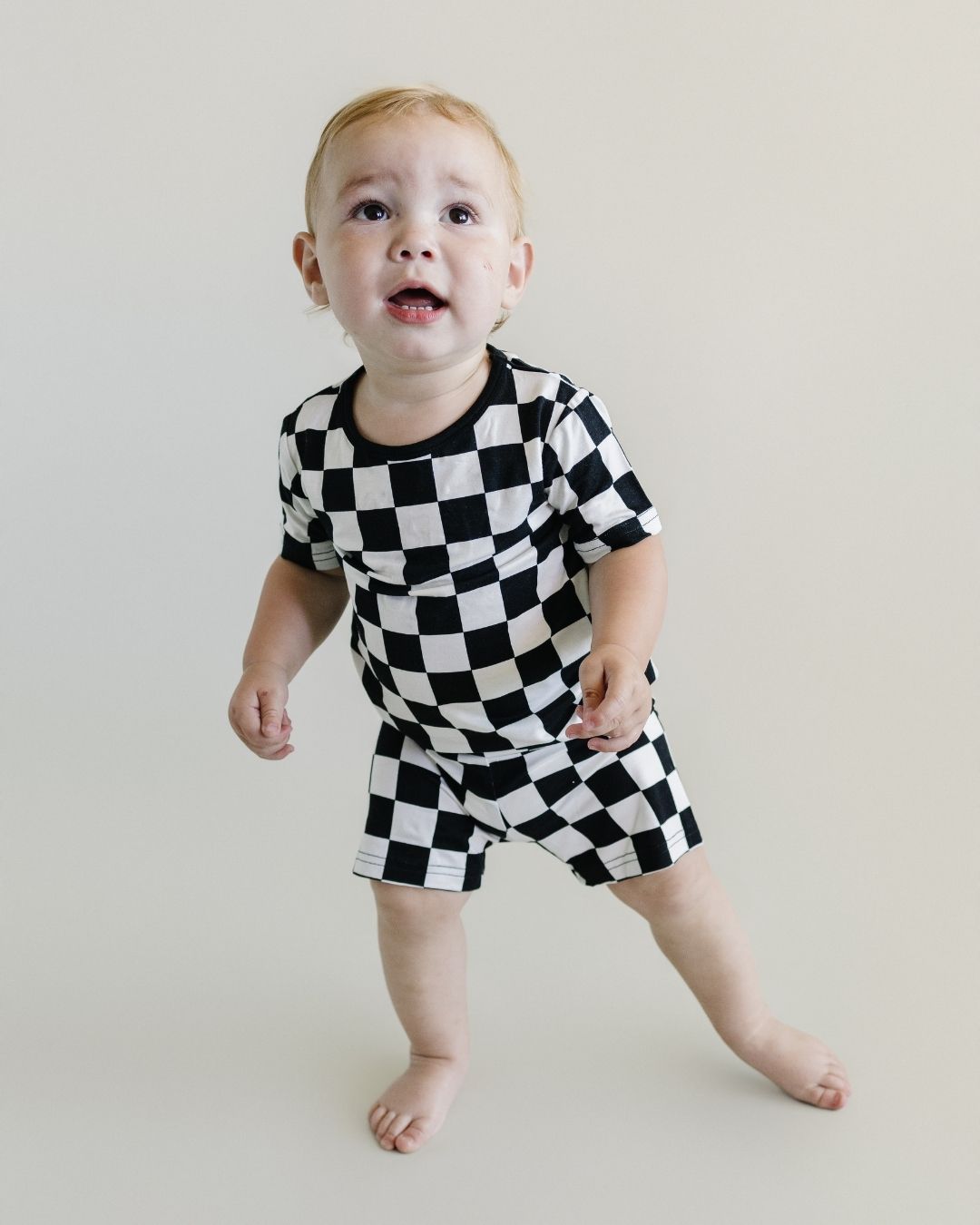 Two Piece Shorts Set | Black Checkered