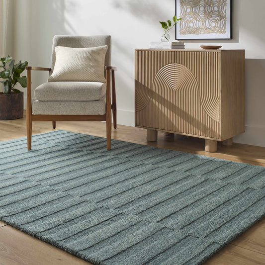 Idaho Broken-Stiped Petrol Blue Wool Rug
