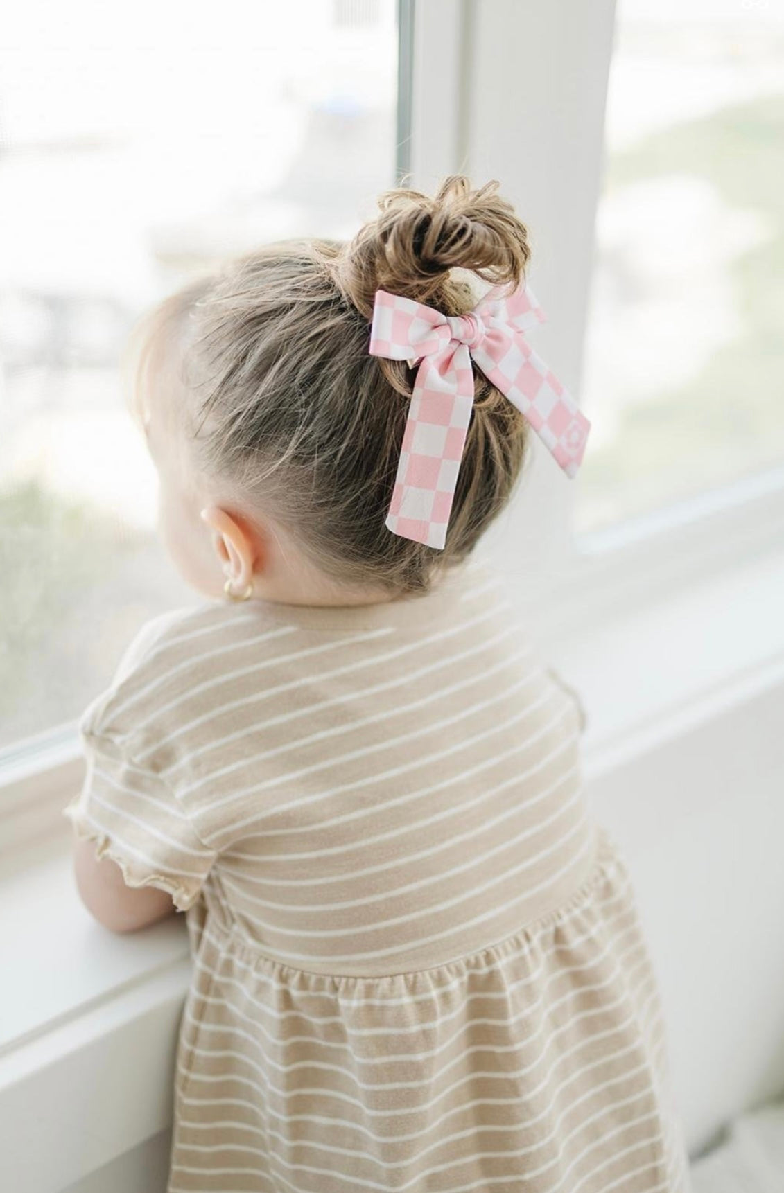 Baby Pink Check School Bow