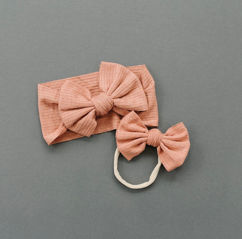 Burnt Orange Ribbed Bow Headband