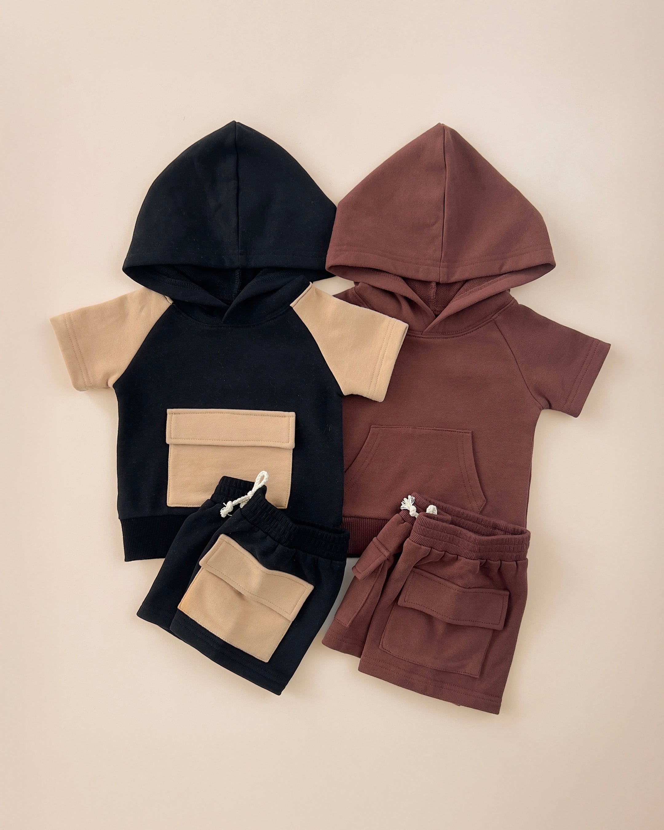 Cargo Shorts Set | Black & Tan