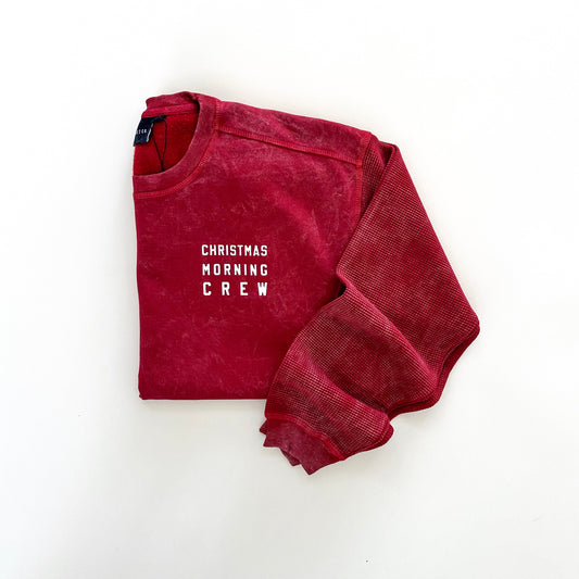 Christmas Morning Crew Waffle Sleeve Crewneck - Ruby