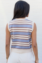 Addison Blue And Ivory Striped Cardigan Tank FINAL SALE