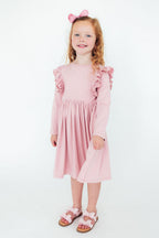 Vintage Pink L/S Ruffle Twirl Dress