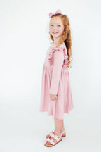 Vintage Pink L/S Ruffle Twirl Dress