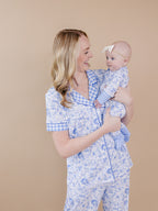 Bamboo Women's Button Up Set | Blue Flowers